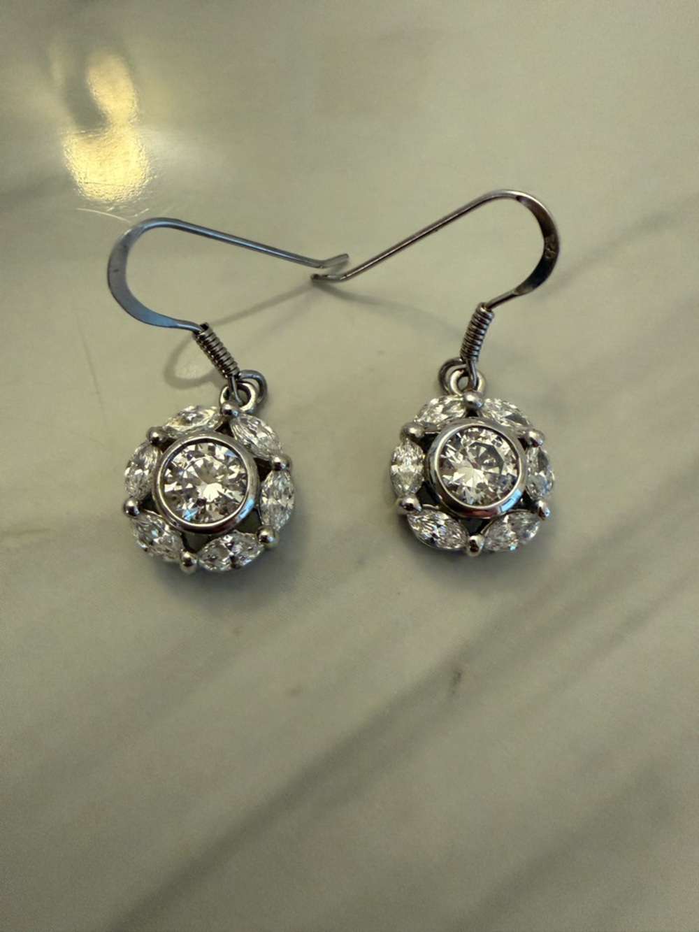 Sterling Silver Crystal Halo Drop Earrings